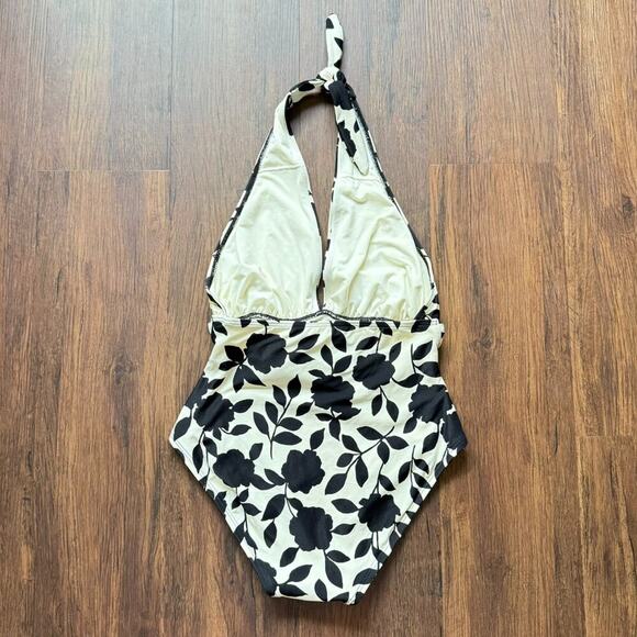 Kate Spade New York 'Geranium Grove' Belted Plunge Halter 1Pc Black White Floral - Picture 6 of 12